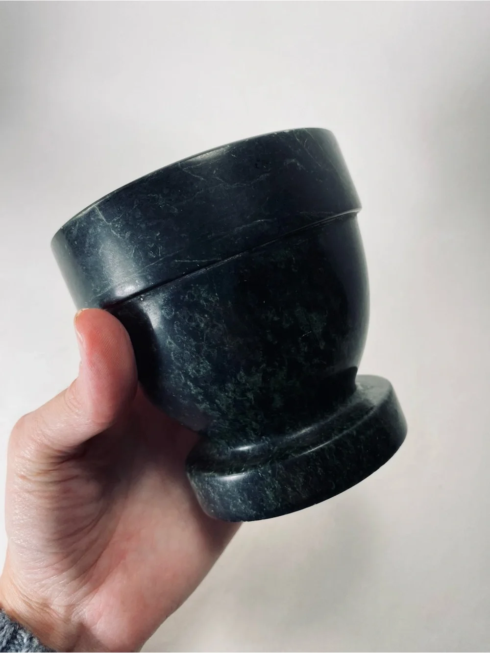 Vintage Traditional Green Marble Pedestal Mortar Spice Grinder Bowl (No Pestle)